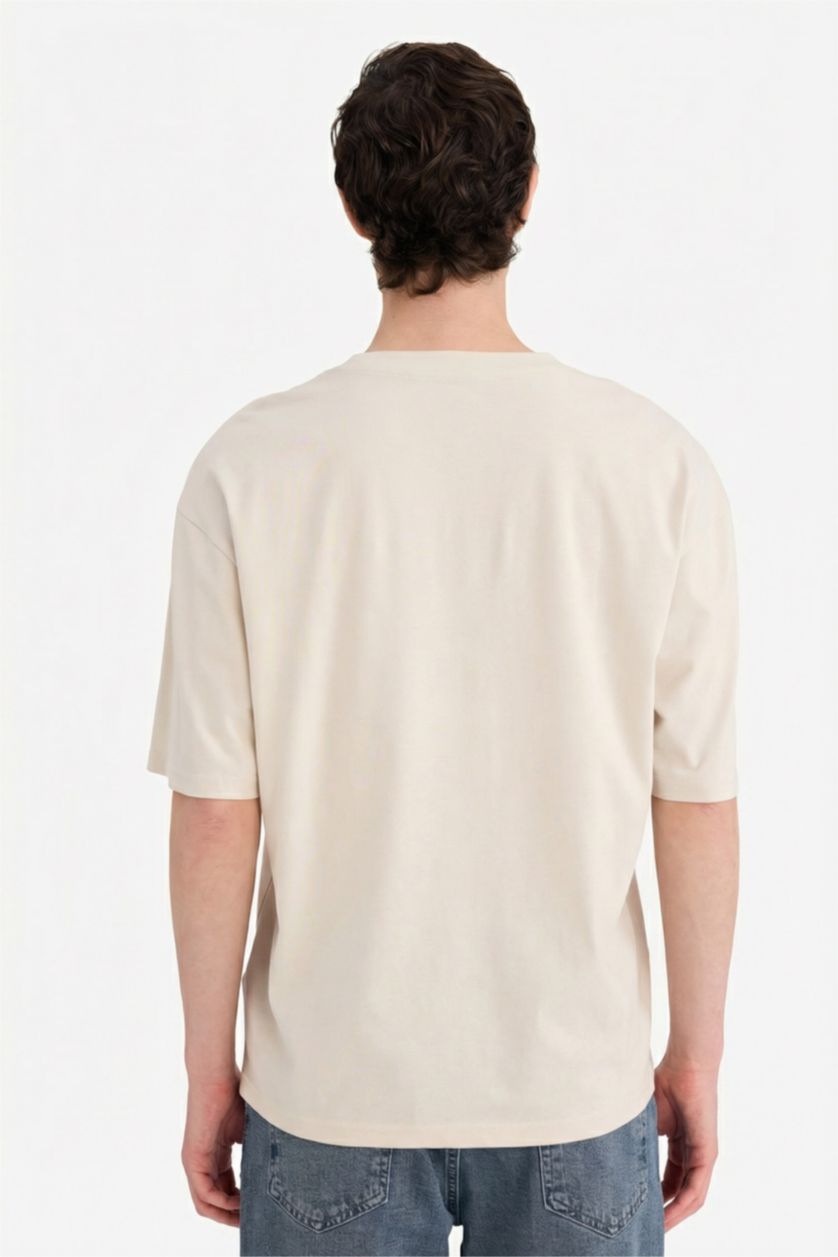 Erkek Taş %100 Pamuk Boxy Fit Tişört