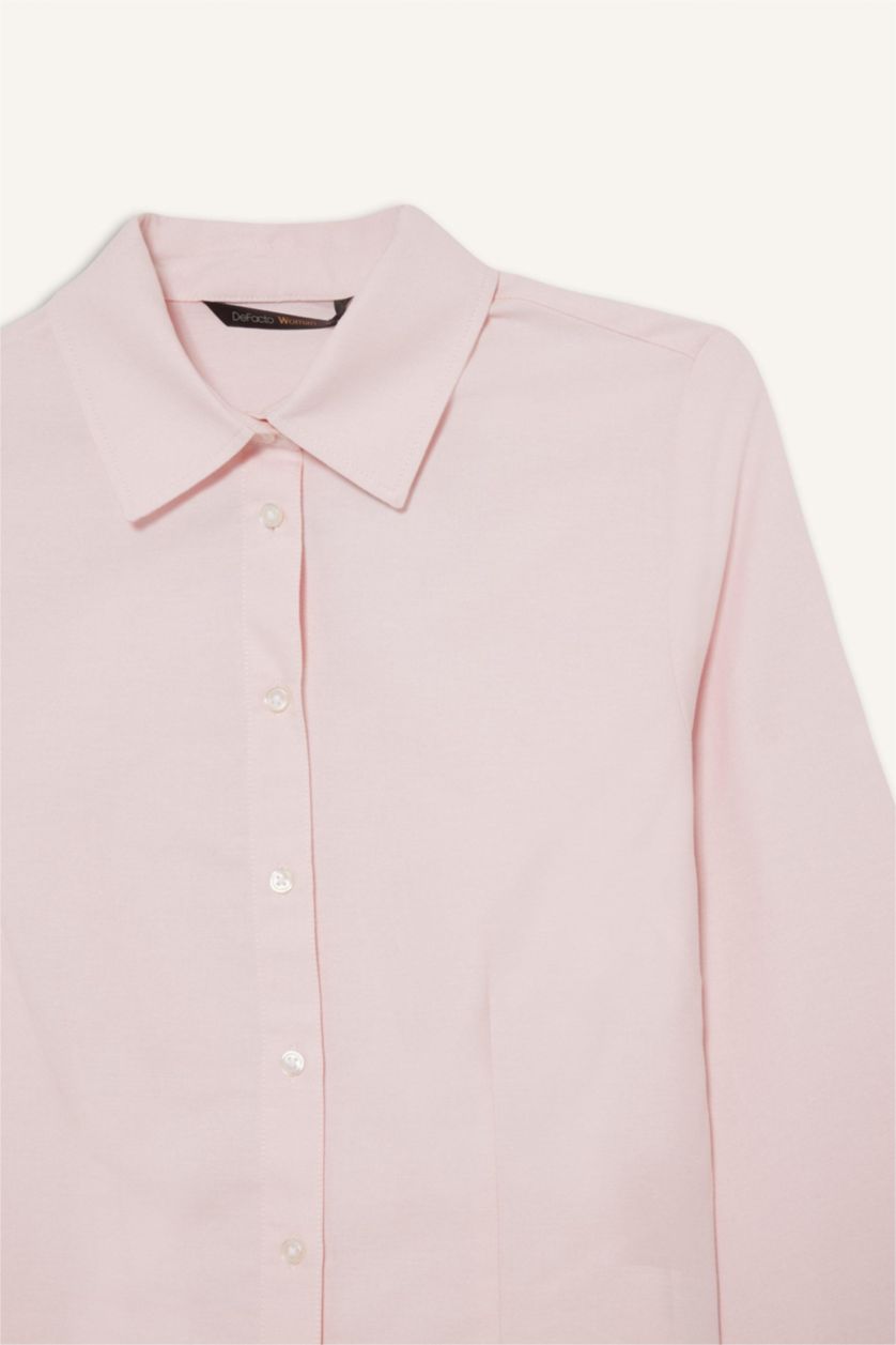 Әйелдерге Ашық Қызғылт Fitted қайырма жағалы ұзын жеңді Оксфорд жейдесі