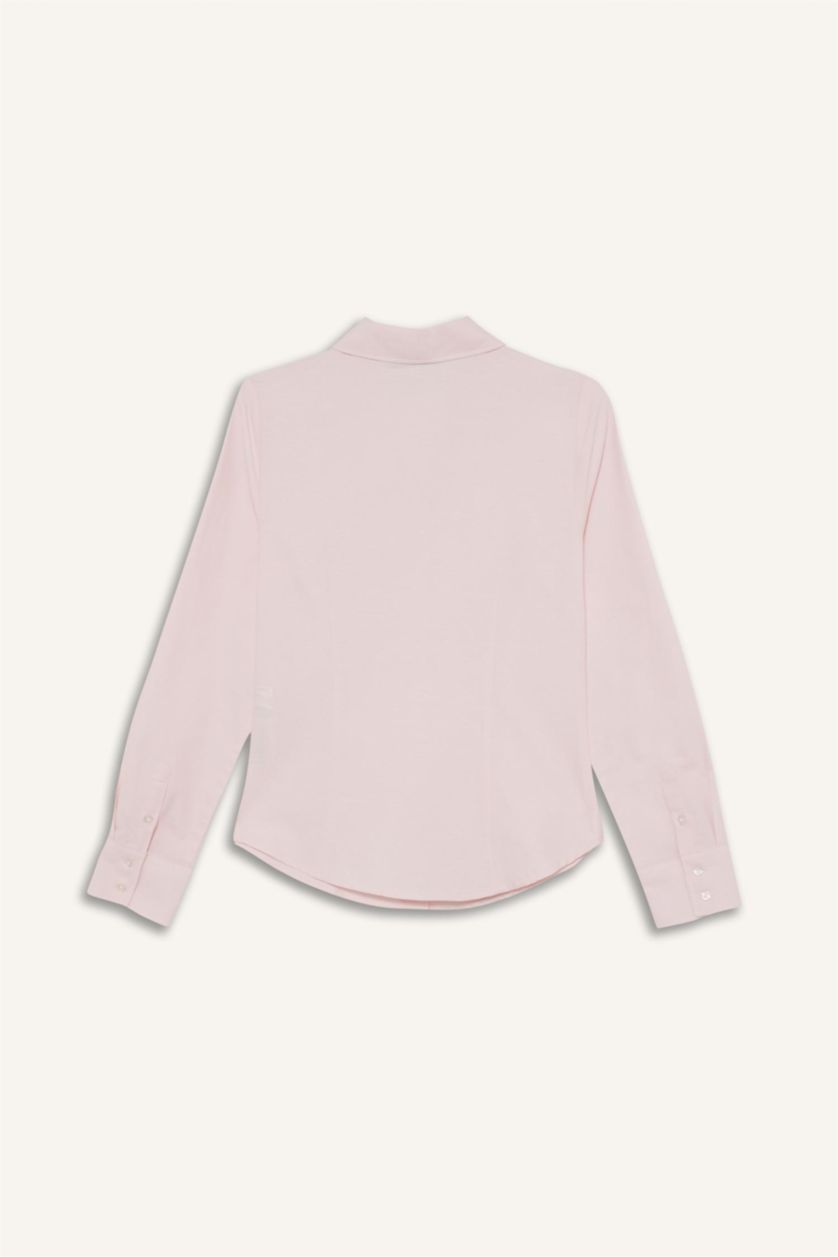 Әйелдерге Ашық Қызғылт Fitted қайырма жағалы ұзын жеңді Оксфорд жейдесі