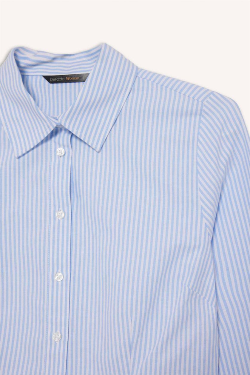 Әйелдерге Көк Fitted қайырма жағалы ұзын жеңді Оксфорд жейдесі