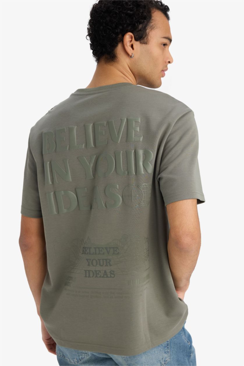 Erkek Açık Haki Nefes Alabilen Baskılı Tişört