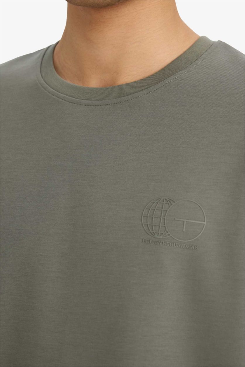 Erkek Açık Haki Nefes Alabilen Baskılı Tişört