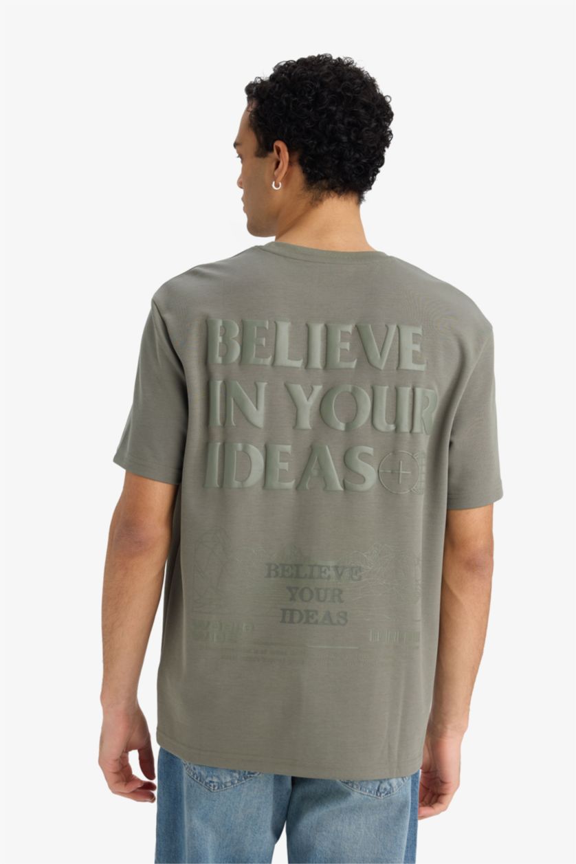 Erkek Açık Haki Nefes Alabilen Baskılı Tişört