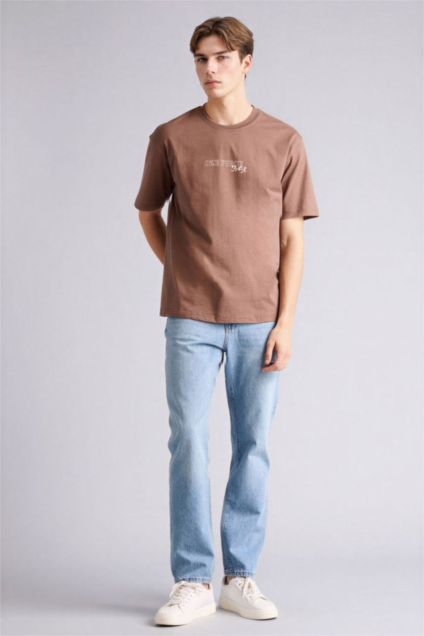 رجال بني تيشيرت اوفر سايز من ون بيس