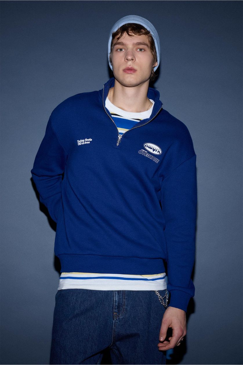 Erkek Saks Boxy Fıt Sweatshirt