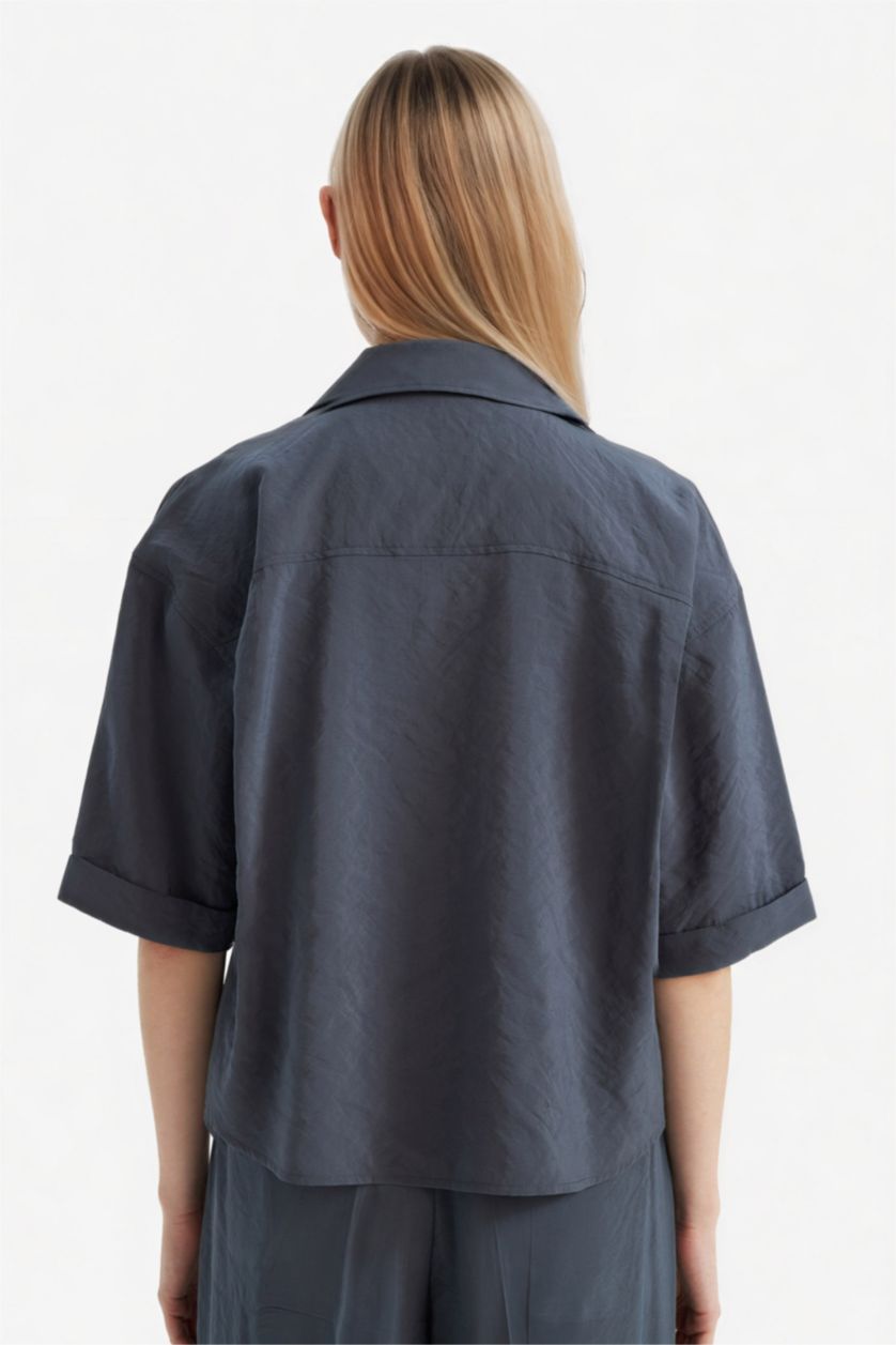 Женщины Антрацит Рубашка Loose Fit из модала с рубашечным воротником и коротким рукавом