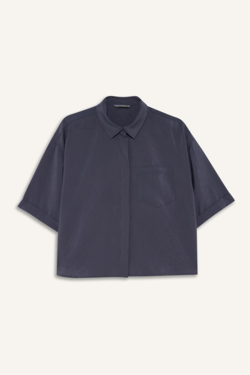 Женщины Антрацит Рубашка Loose Fit из модала с рубашечным воротником и коротким рукавом