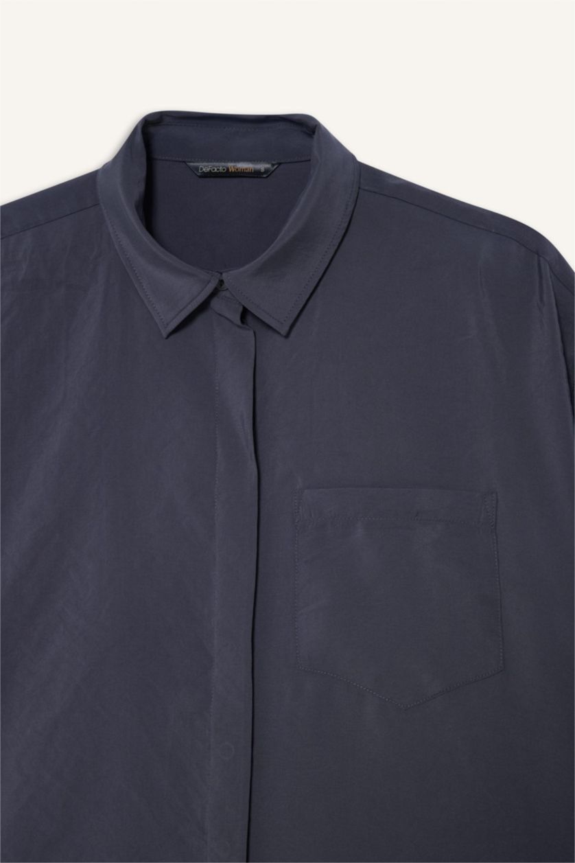 Женщины Антрацит Рубашка Loose Fit из модала с рубашечным воротником и коротким рукавом