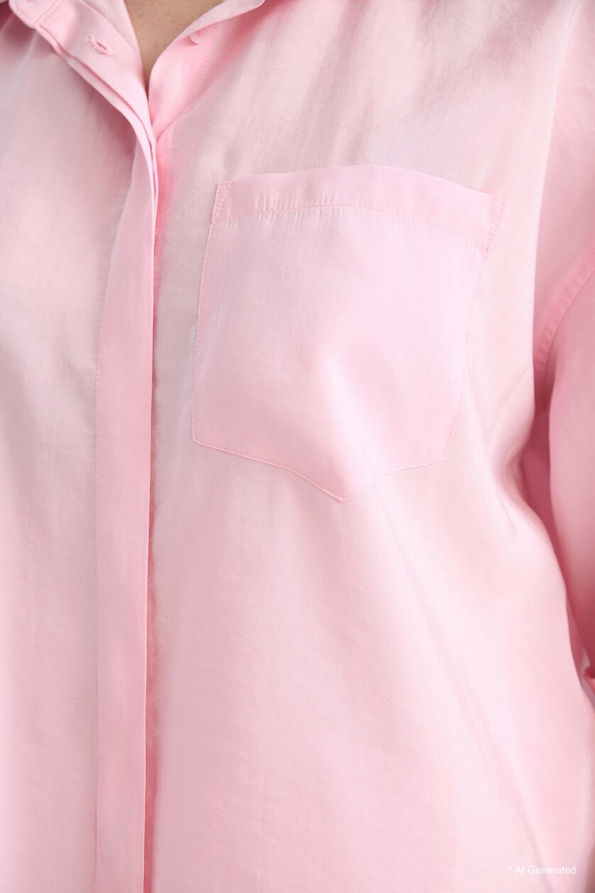 WOMAN Light Pink Loose Fit Shirt Collar modal Short Sleeve Shirt