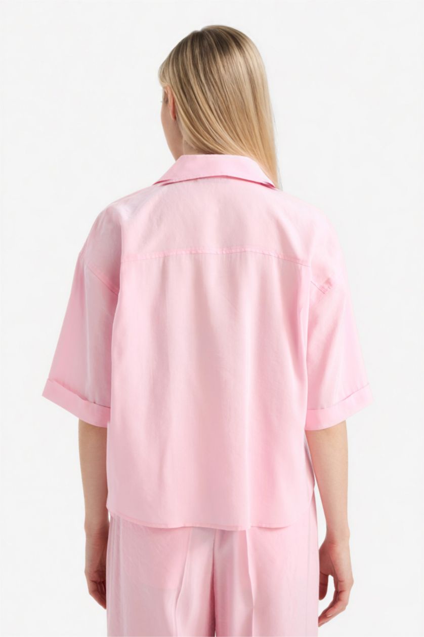 Женщины Светло-розовый Рубашка с коротким рукавом Loose Fit из модала для женщин