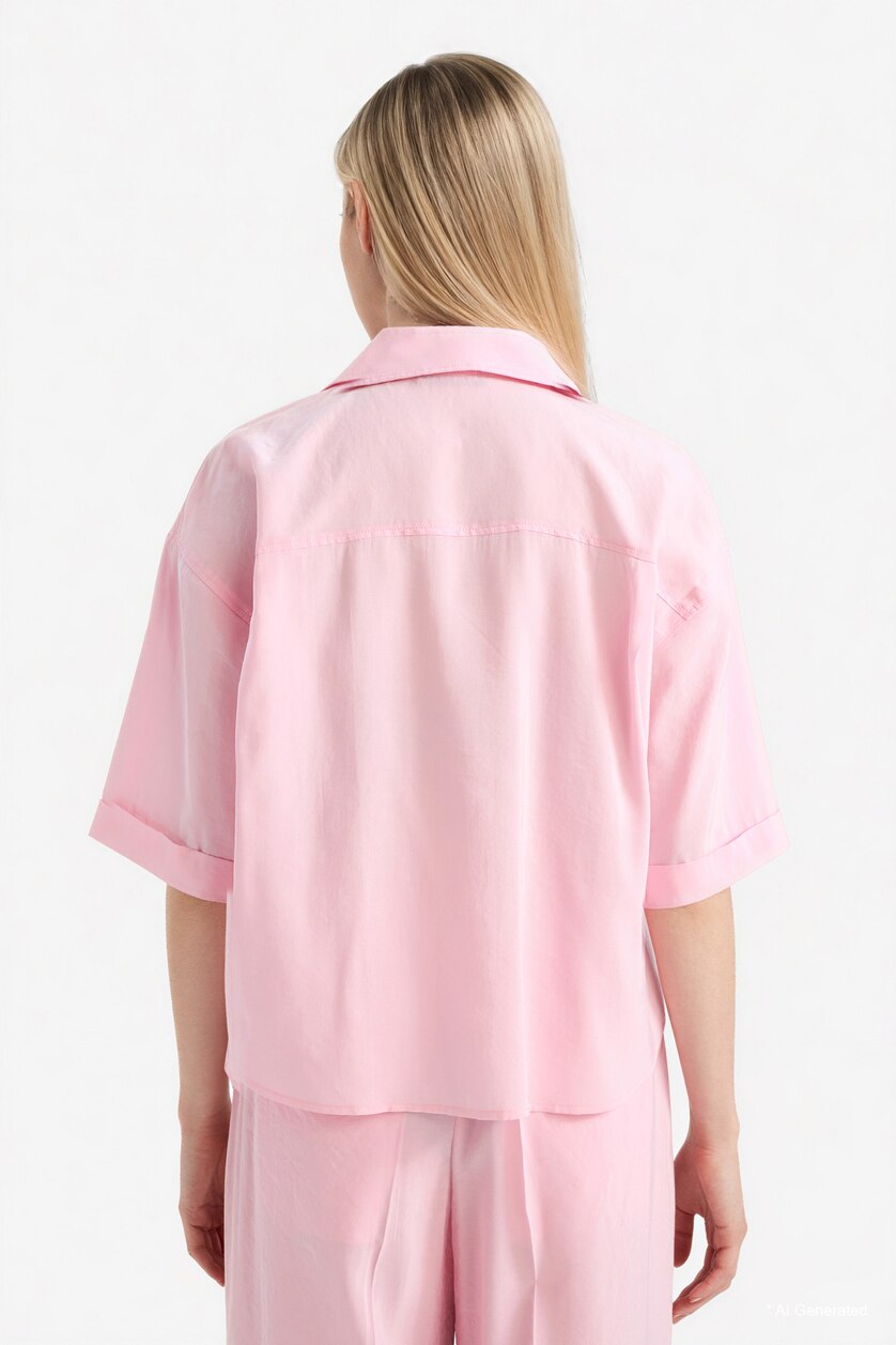 WOMAN Light Pink Loose Fit Shirt Collar modal Short Sleeve Shirt