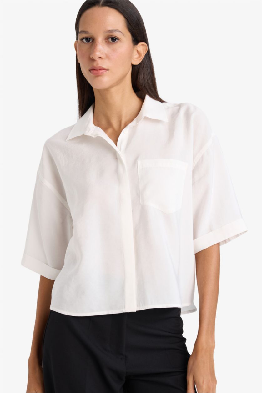 Женщины Белый Рубашка с коротким рукавом Loose Fit из модала для женщин