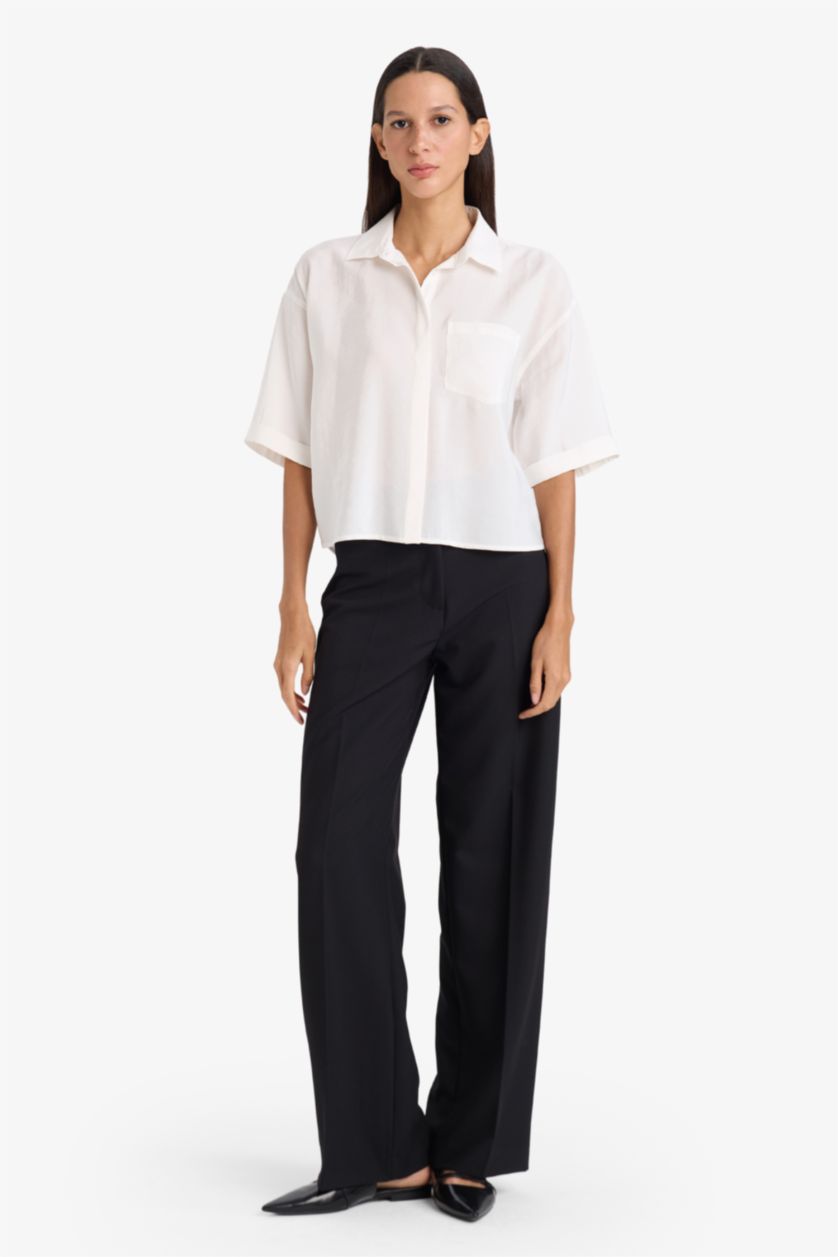 Женщины Белый Рубашка с коротким рукавом Loose Fit из модала для женщин