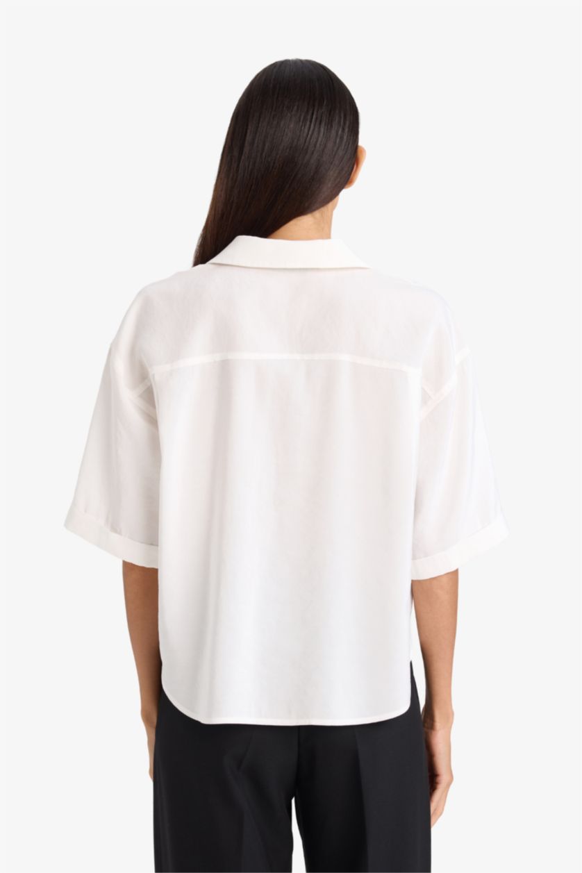 Женщины Белый Рубашка с коротким рукавом Loose Fit из модала для женщин
