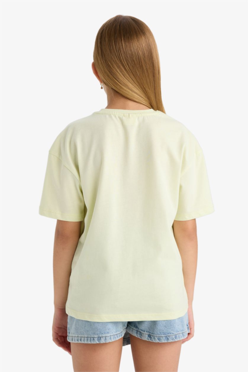 Kız Çocuk - Genç Kız Mint Relax Fit Bisiklet Yaka Baskılı Kısa Kollu Tişört Kız Çocuk