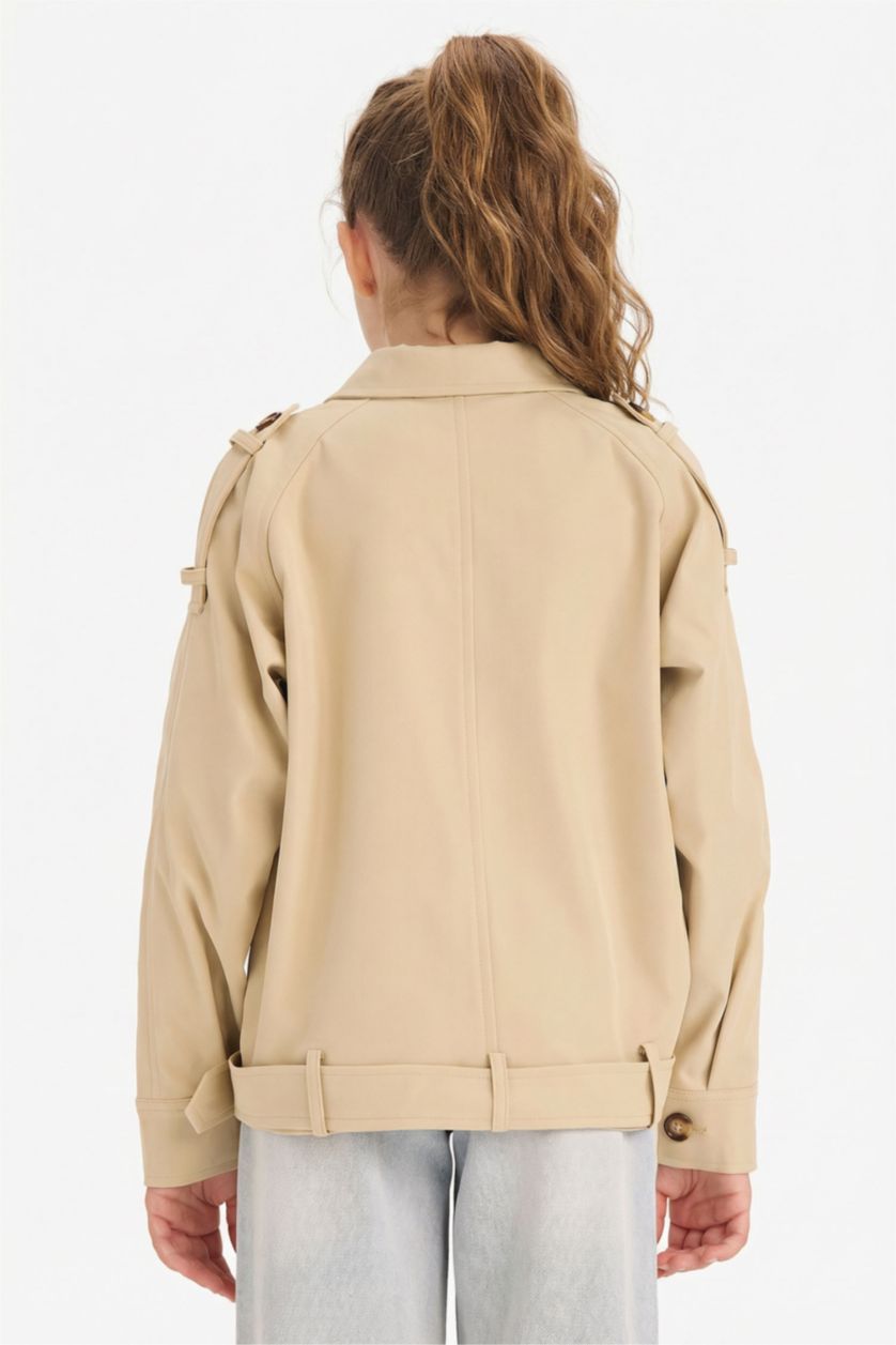 بنات اللون الرملي معطف ترانش كوت بناتي بياخة قميص