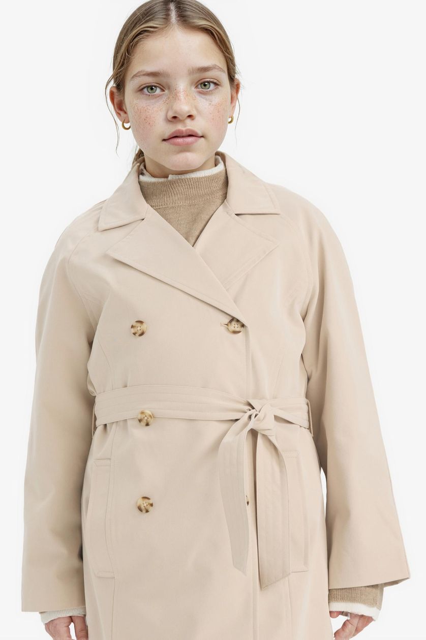 GIRLS & TEENS Sand Girl V-Neck Buttoned Trenchcoat