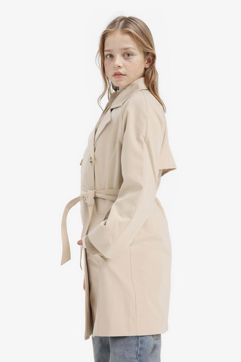 GIRLS & TEENS Sand Girl V-Neck Buttoned Trenchcoat