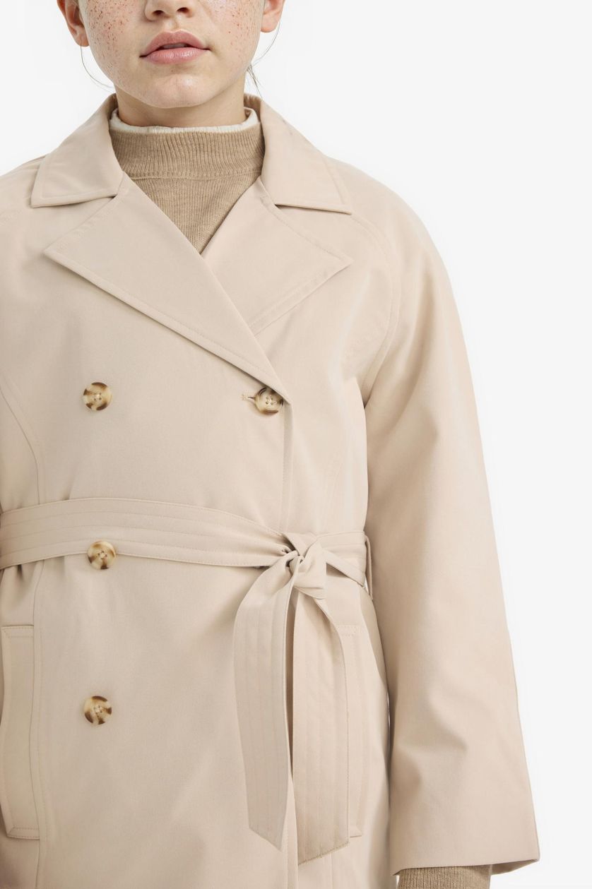 GIRLS & TEENS Sand Girl V-Neck Buttoned Trenchcoat