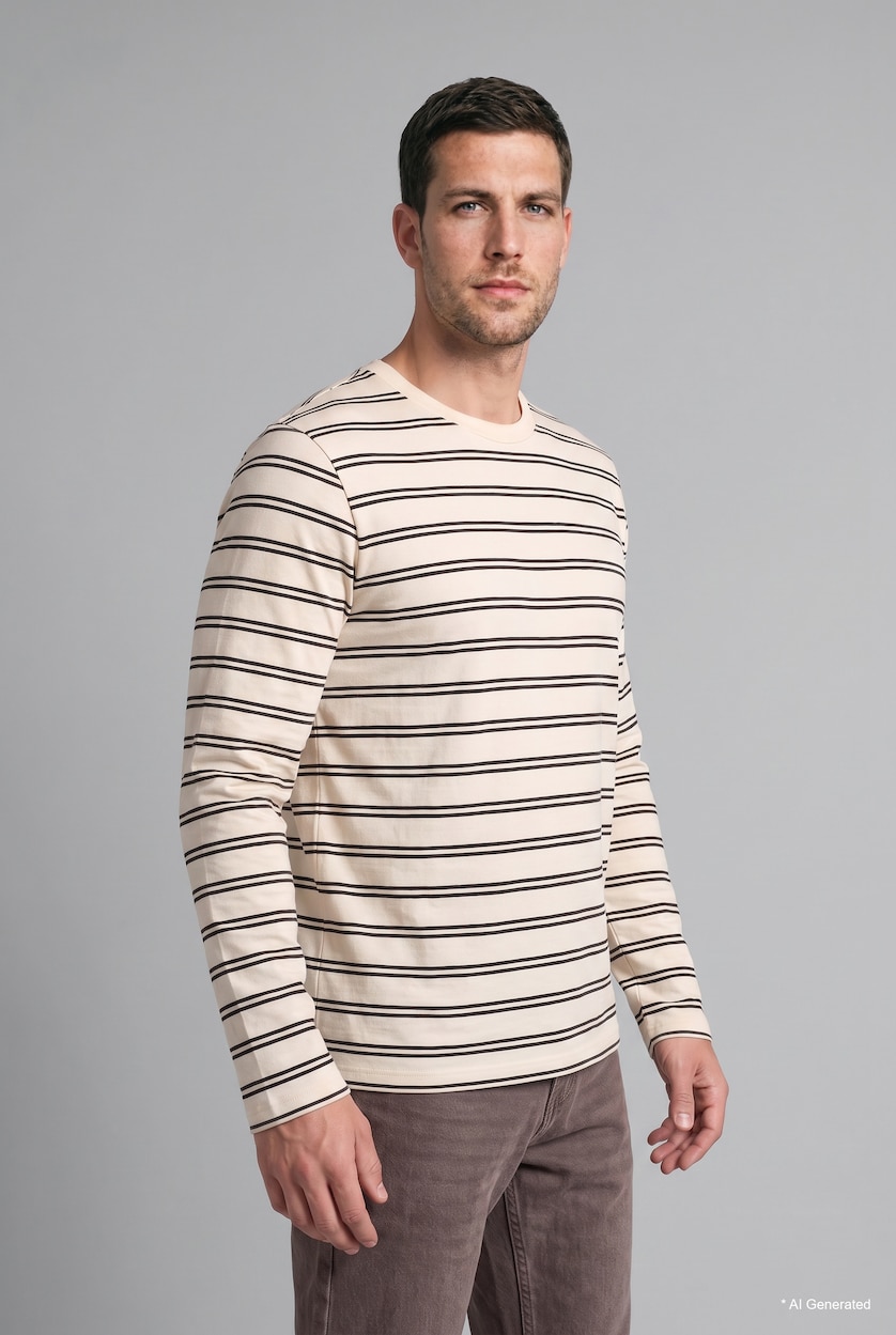 Men Ecru Cotton Slim Fit Crew Neck T-Shirt