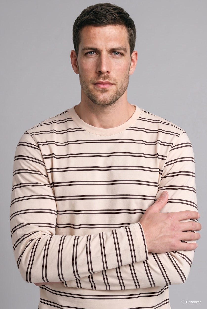 Men Ecru Cotton Slim Fit Crew Neck T-Shirt