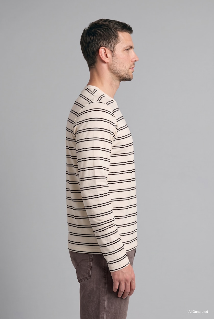 Men Ecru Cotton Slim Fit Crew Neck T-Shirt