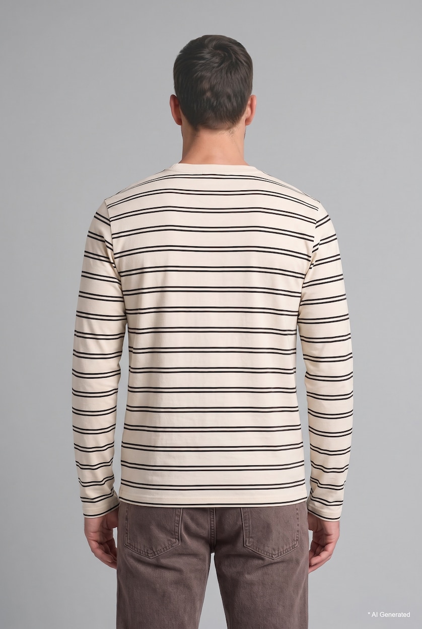 Men Ecru Cotton Slim Fit Crew Neck T-Shirt