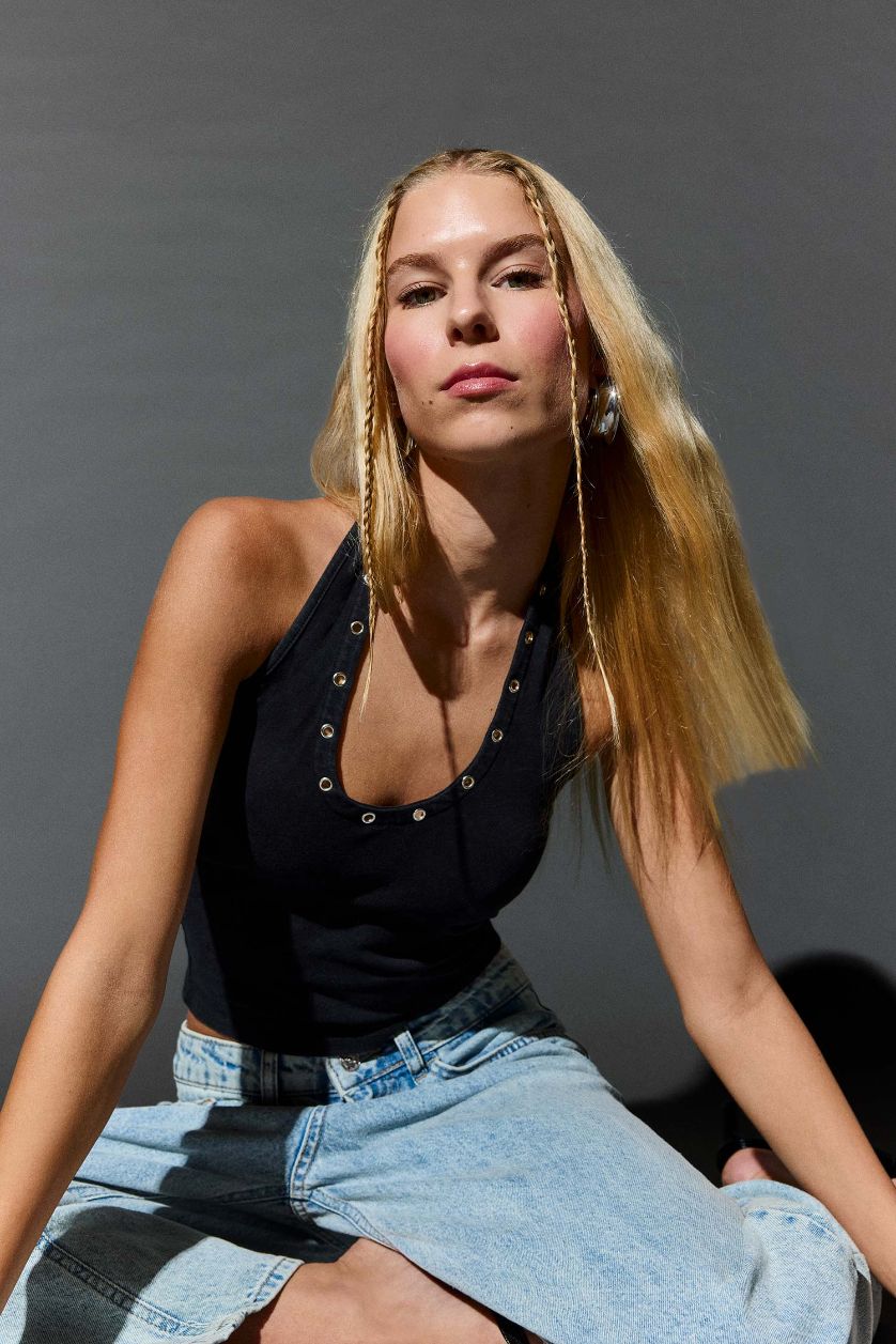 FEMME Noir Débardeur slim à col américain