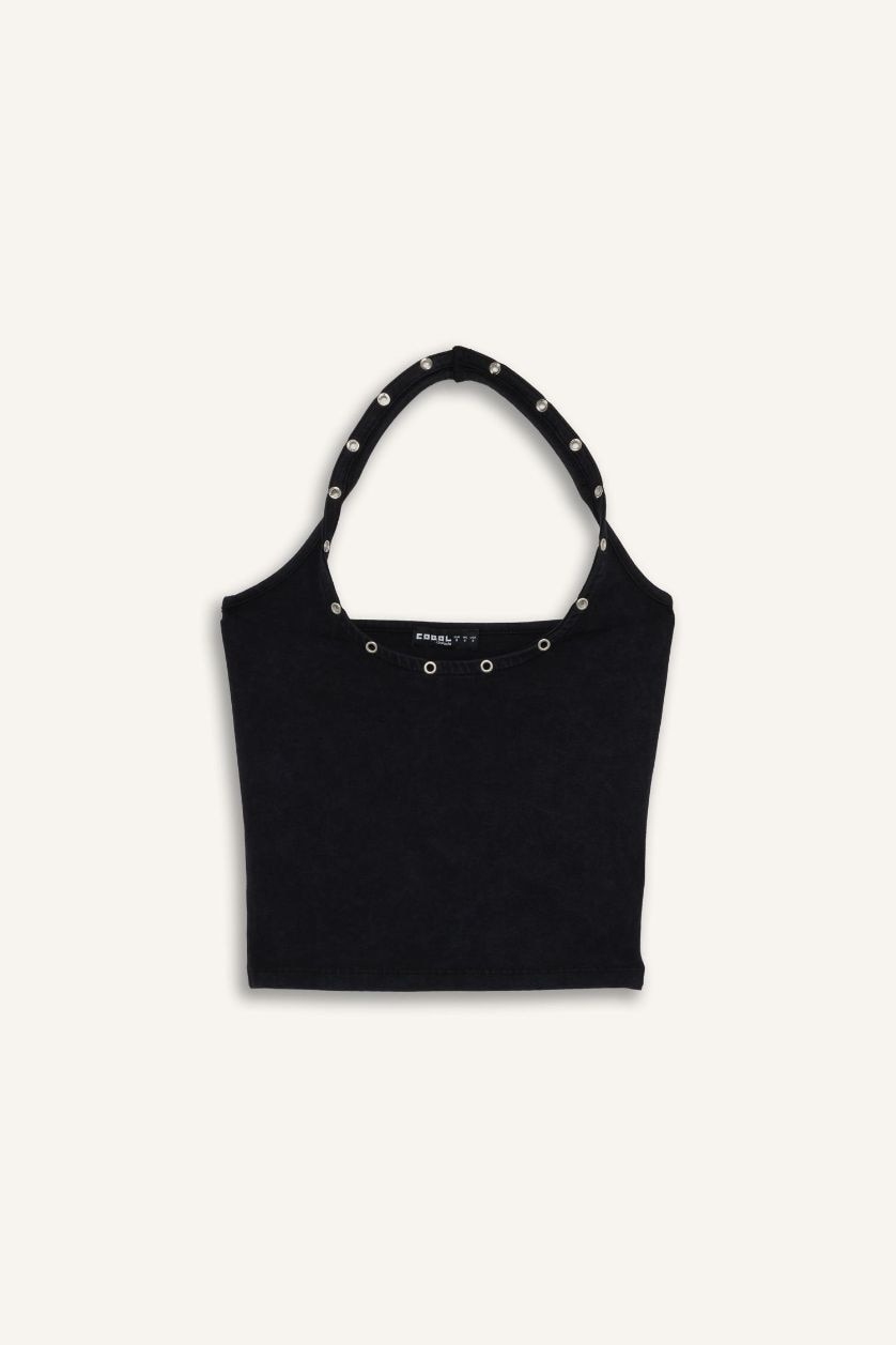 FEMME Noir Débardeur slim à col américain