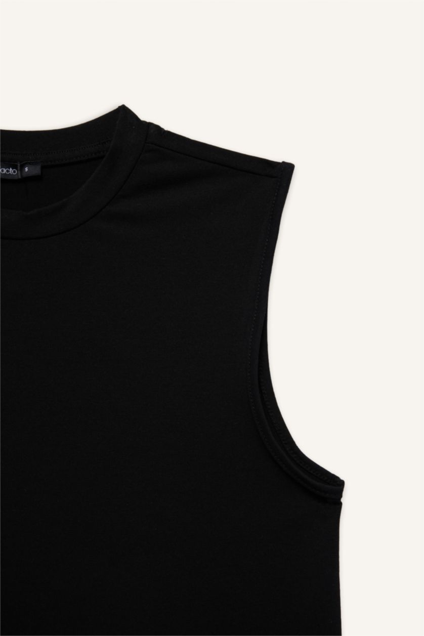 Kadın Siyah Regular Fıt Bisiklet Yaka Kısa Kollu Tunik