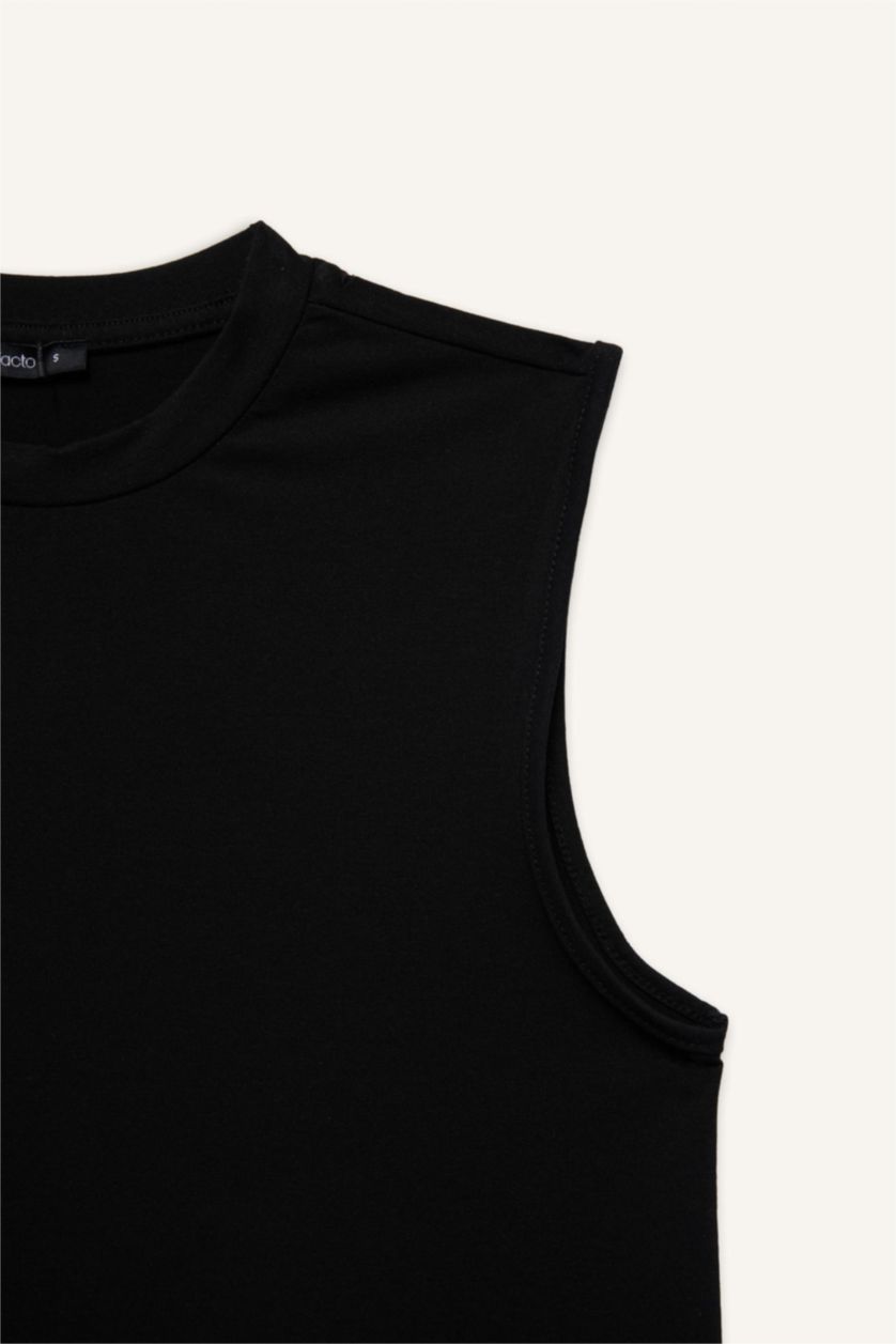 WOMAN Black Regular Fit Crew Neck Short Sleeve Tunic