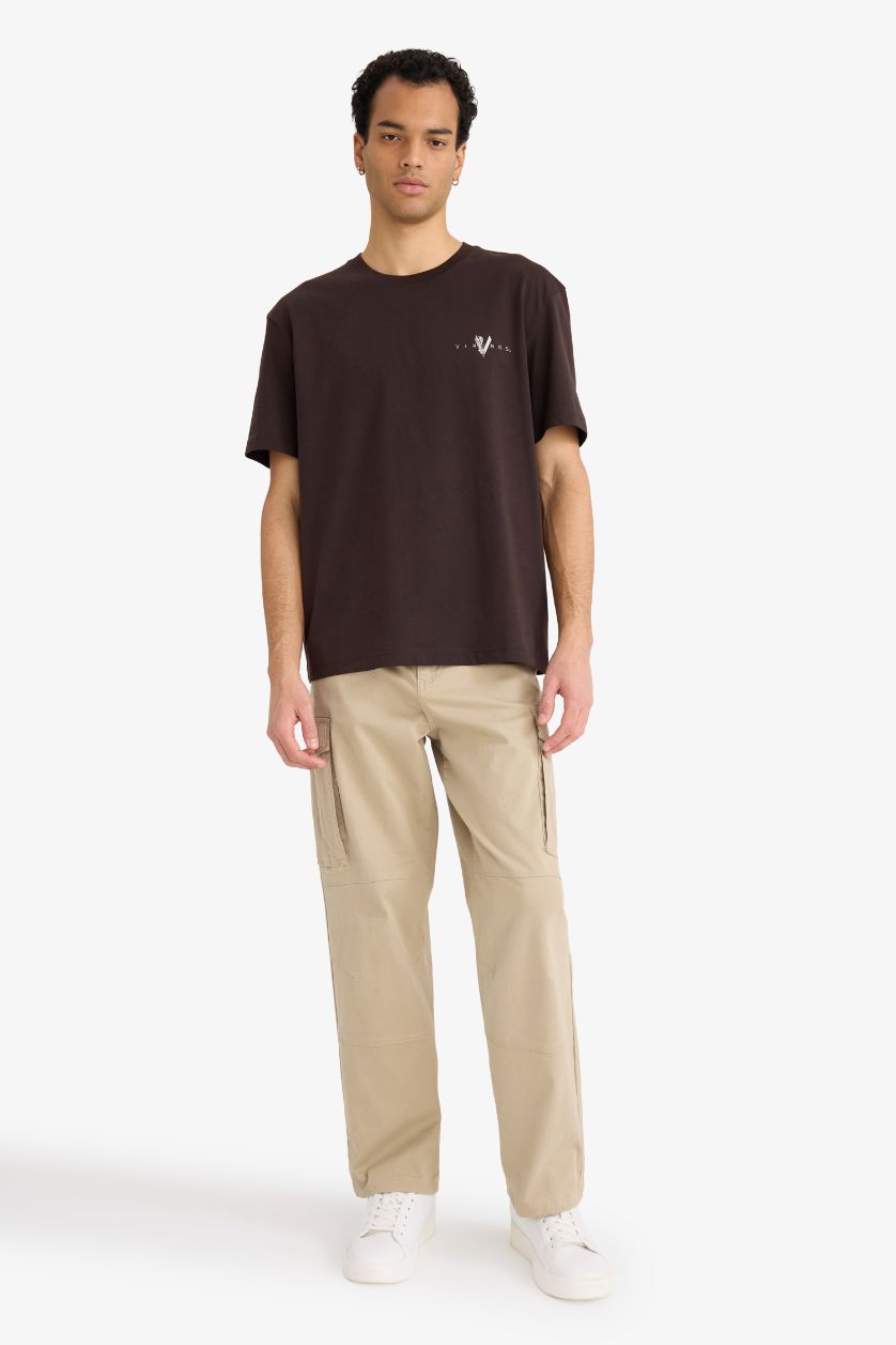 رجالي بني تيشيرت نص كم قصة عادية برقبة مستديرة من فايكنجز