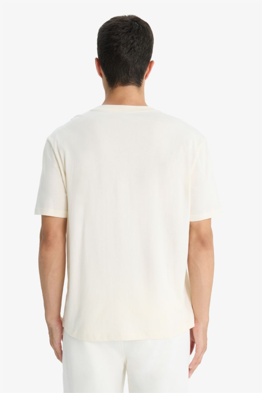 Erkek Ekru %100 Pamuk Tişört