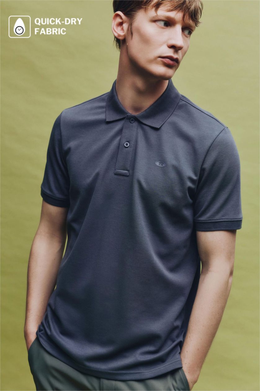 Erkek İndigo Nefes Alabilen Polo Tişört