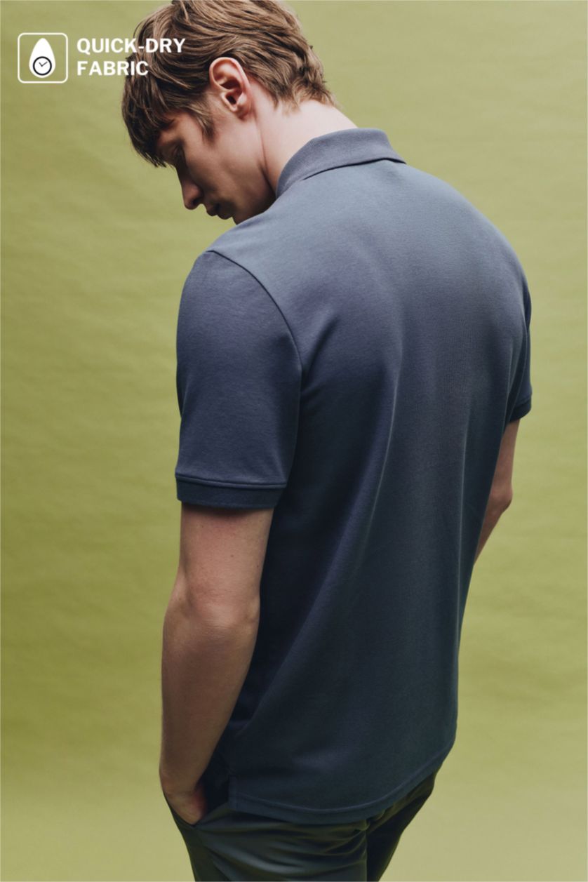 Erkek İndigo Nefes Alabilen Polo Tişört