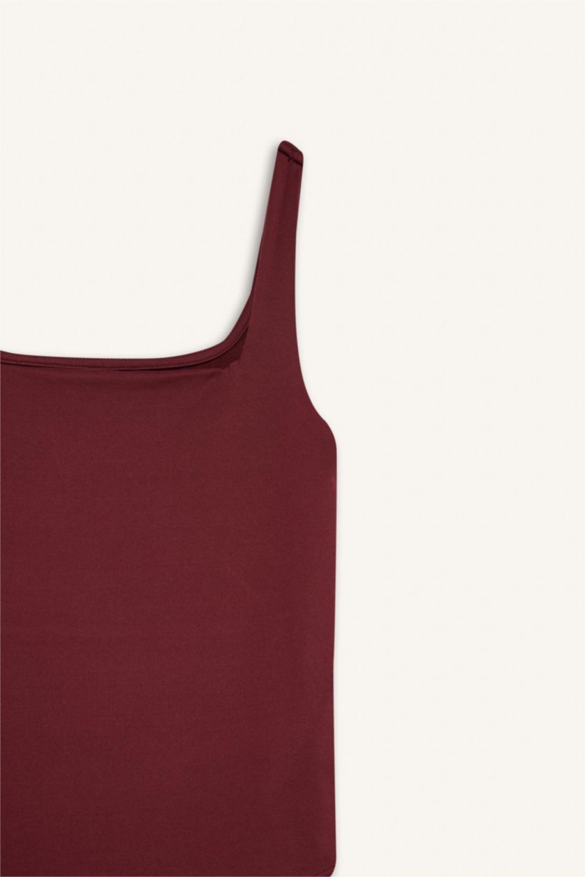 Kadın Bordo Kare Yaka Çıtçıtlı Body