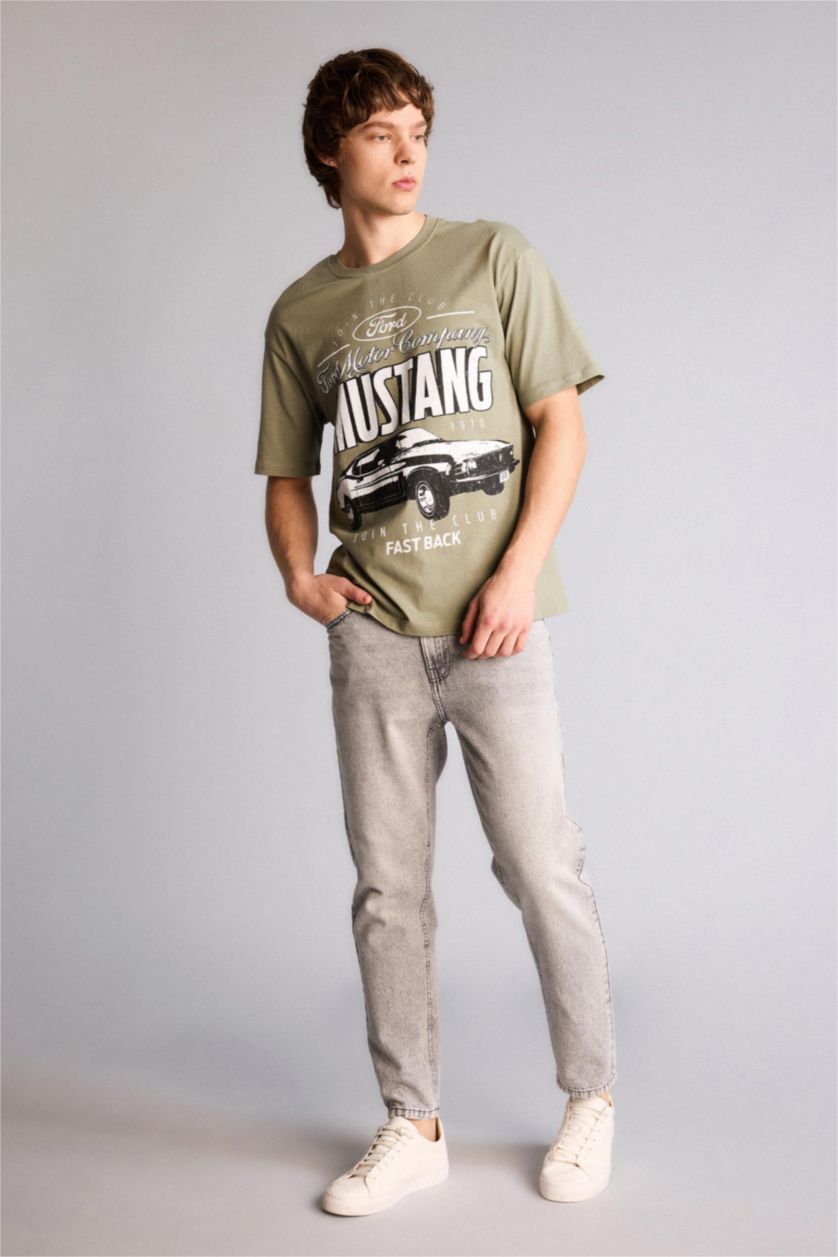 Erkek Açık Haki Ford Motor Company Boxy Fıt Baskılı Tişört