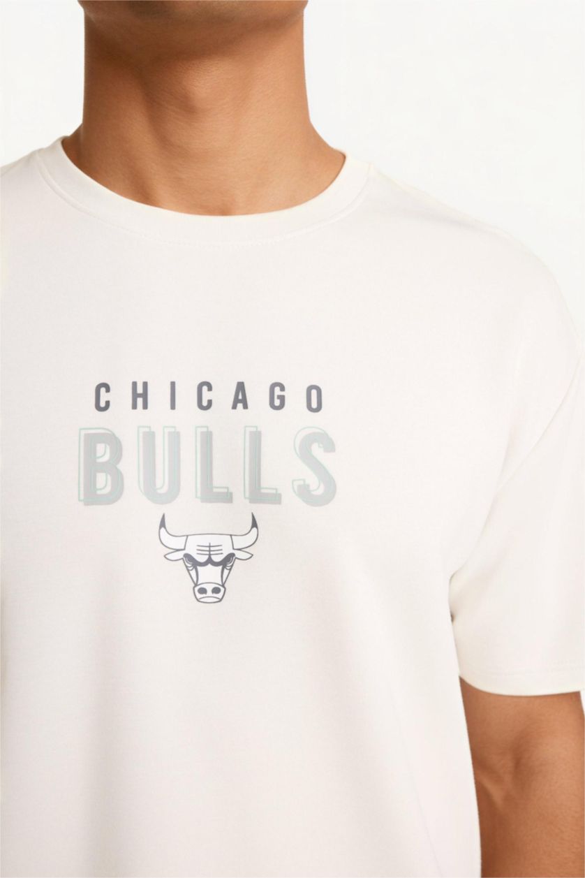 Ерлер Сұр NBA Chicago Bulls Relax Fit дөңгелек жағалы қысқа жеңді футболка