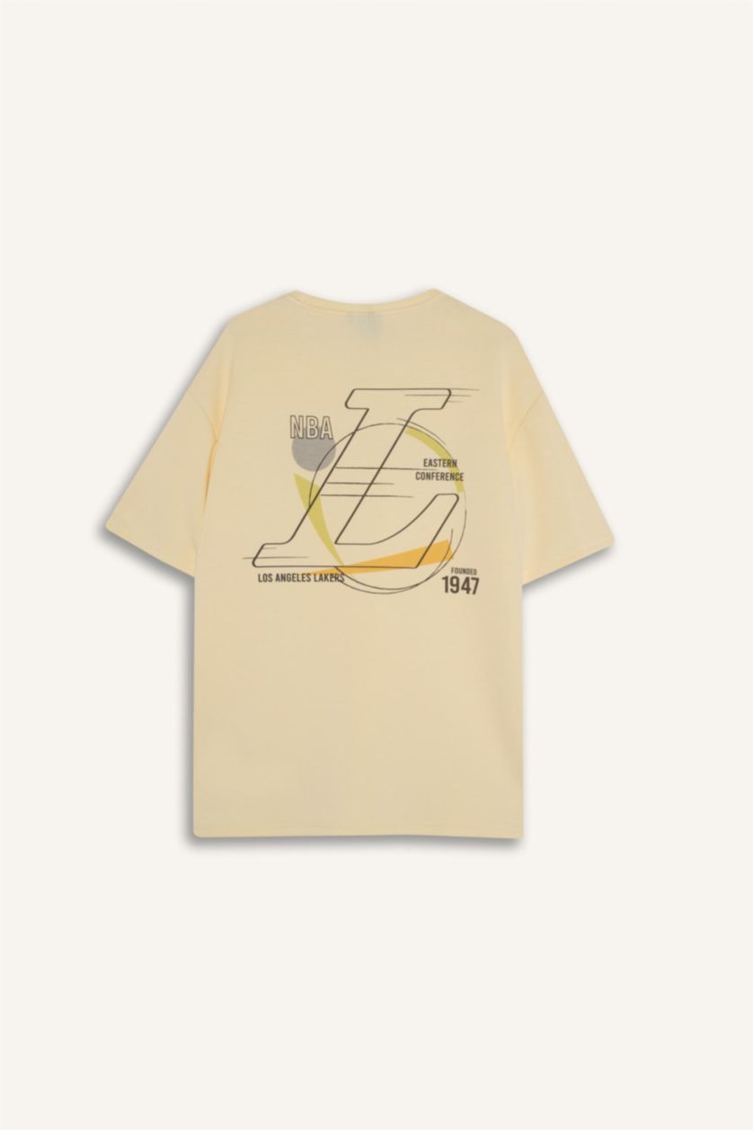 Erkek Açık Sarı NBA Los Angeles Lakers Relax Fıt Bisiklet Yaka Kısa Kollu Tişört