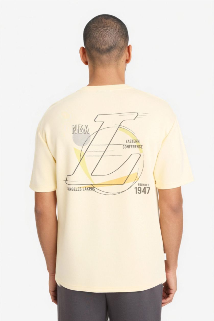 Мужчины Светло-желтый Футболка NBA Los Angeles Lakers Relax Fit с круглым вырезом и коротким рукавом