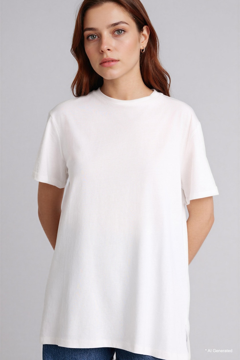 Women Ecru Regular Fit Crew Neck Short Sleeve T-Shirt