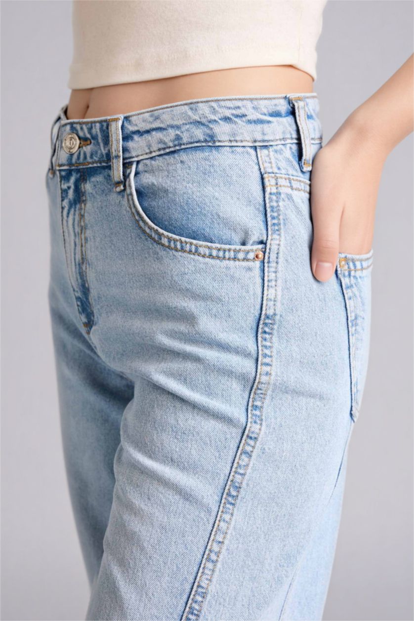 WOMAN Blue Wide Leg Regular Hem Denim Trousers