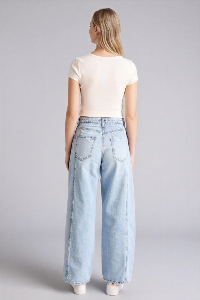 WOMAN Blue Wide Leg Regular Hem Denim Trousers