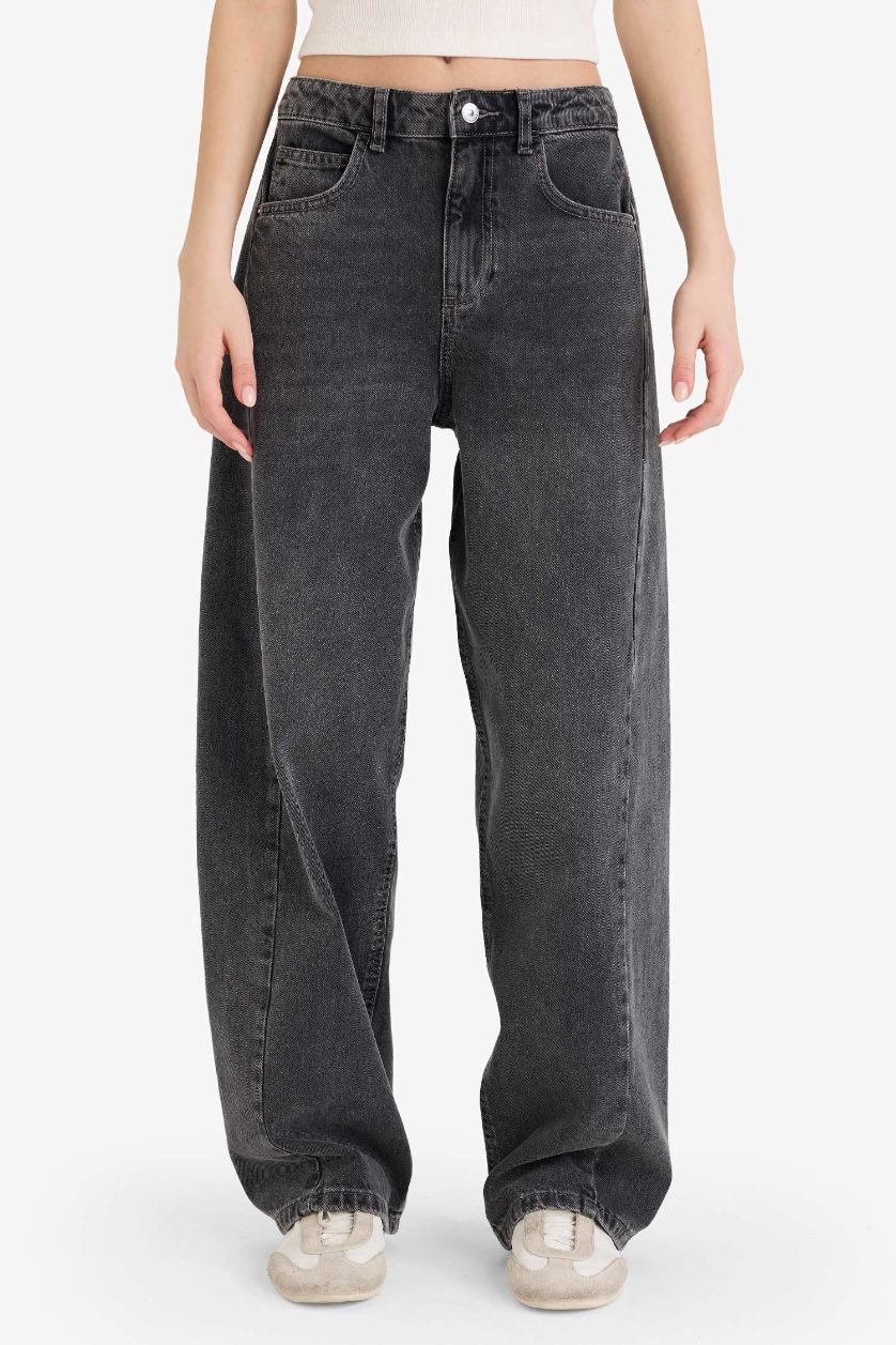 FEMME Anthracite Jean taille haute Coupe baggy