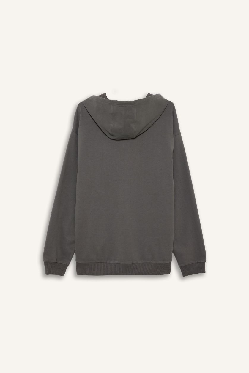 Erkek Gri %100 Pamuk Fermuarlı Sweatshirt