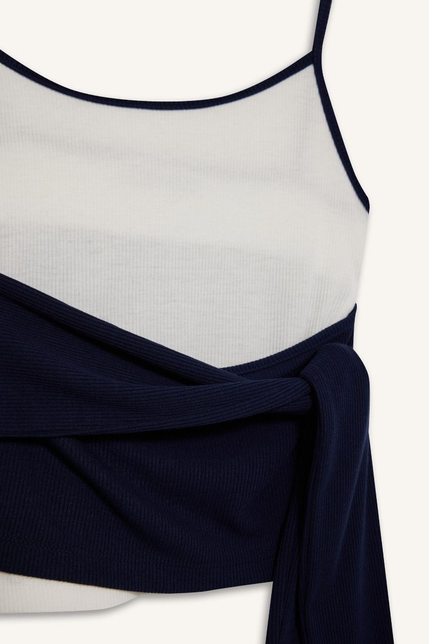 Kadın Kırık Beyaz Fitilli Kaşkorse Kuşak Detaylı Atlet