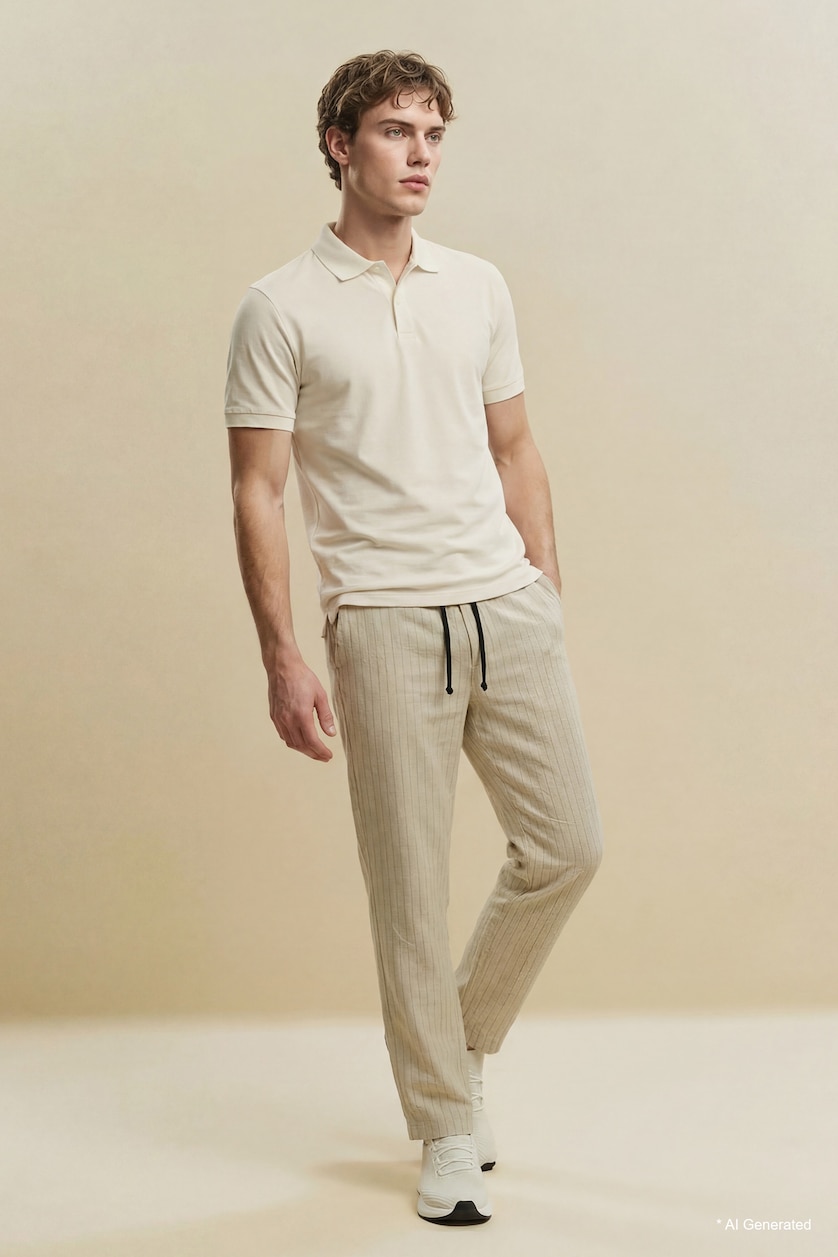 Men Ecru Slim Fit Short Sleeve Polo T-Shirt