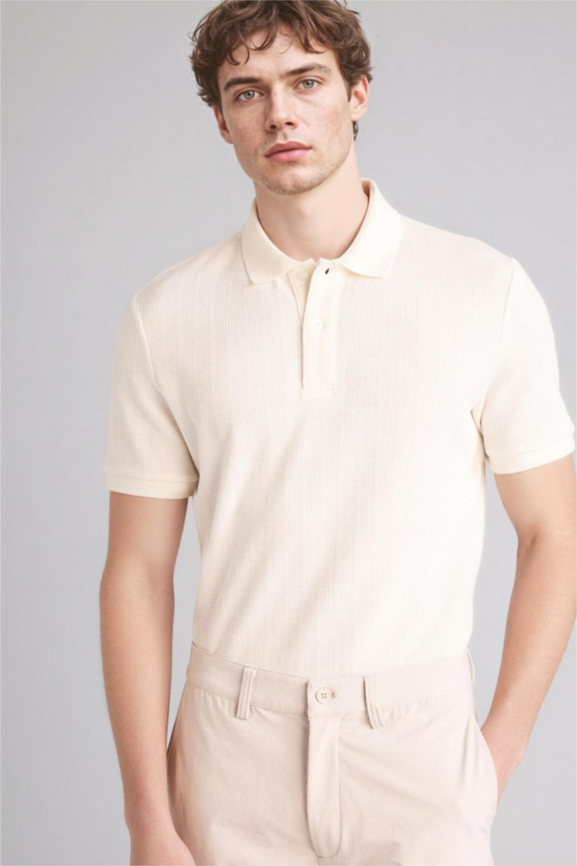 MAN Ecru Slim Fit Short Sleeve Polo T-Shirt