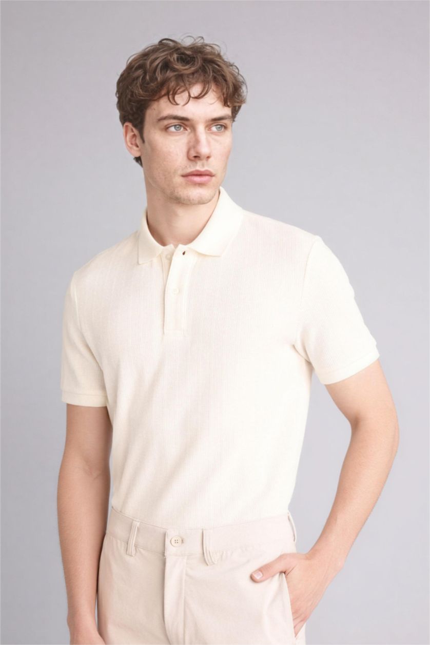MAN Ecru Slim Fit Short Sleeve Polo T-Shirt