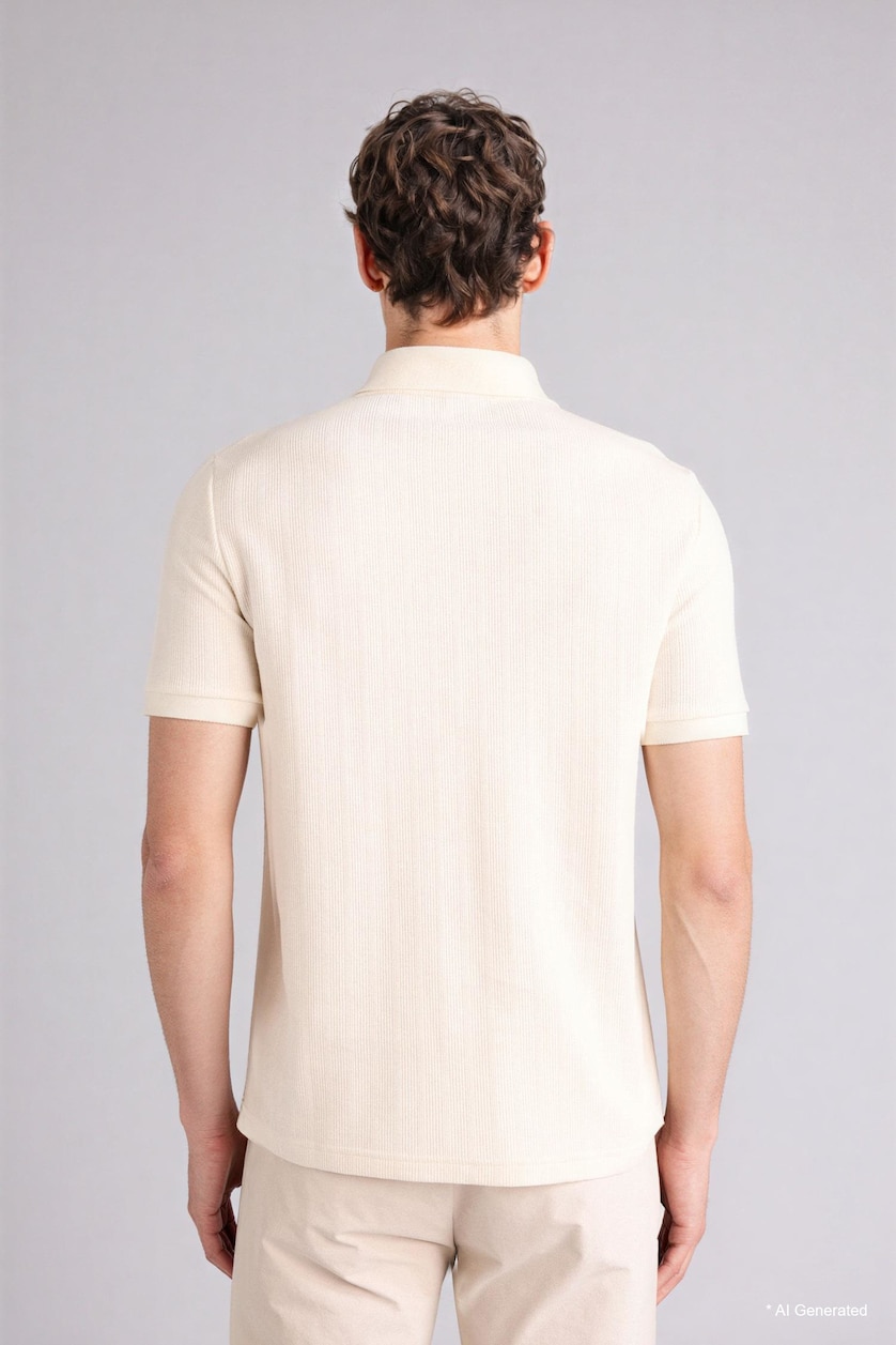 Men Ecru Slim Fit Short Sleeve Polo T-Shirt